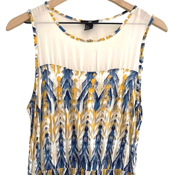 H&M Cream and Blue Sleeveless Sundress Size Large - Picture 4 of 8